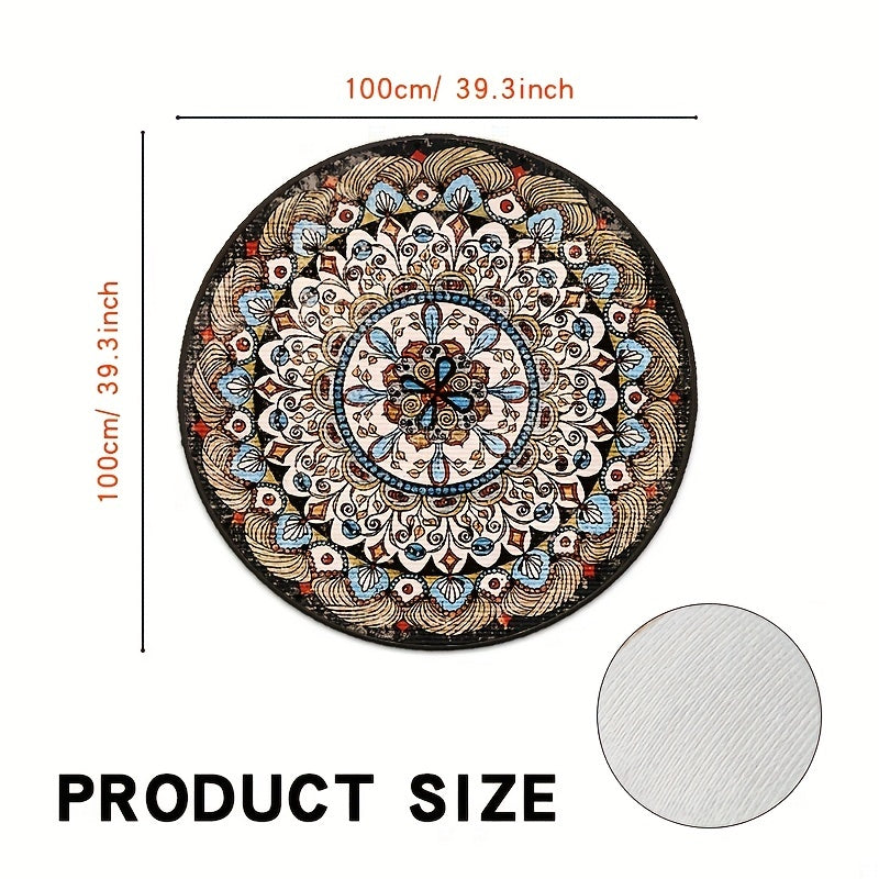 Vintage Bohemian Round Area Rug Soft Fluffy Non-slip Stain Resistant Floor Mat