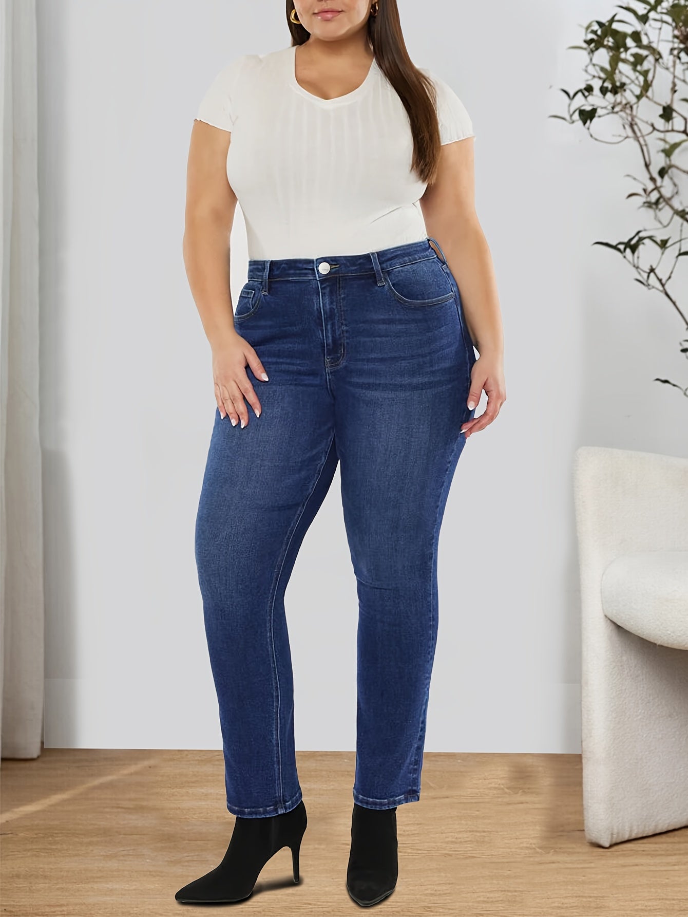 Solid High Rise Stretch Jeans