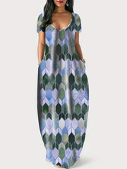 Colorblock Geometric Print V Neck Maxi Dress