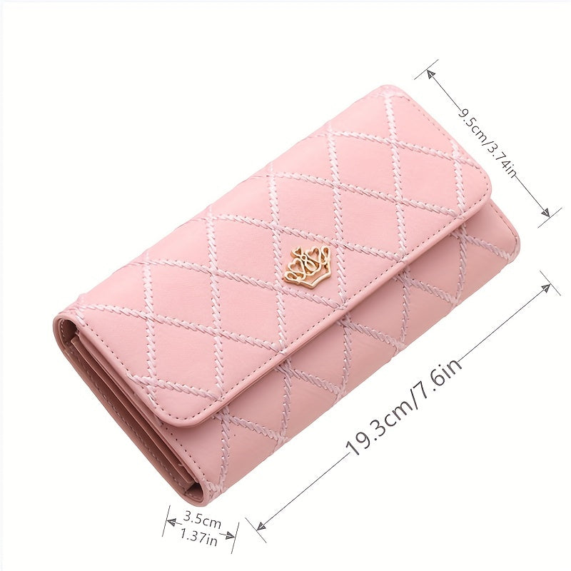Pink Argyle Trifold Wallet Sweet PU Leather Credit Card Organizer & Card Holder