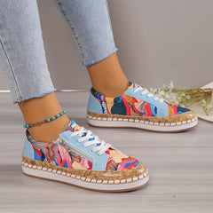 Women's Tribal Print Sneakers Low Top Lace Up Shoes