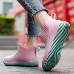 Waterproof Lightweight Rain Boots PVC Block Ankle Boots