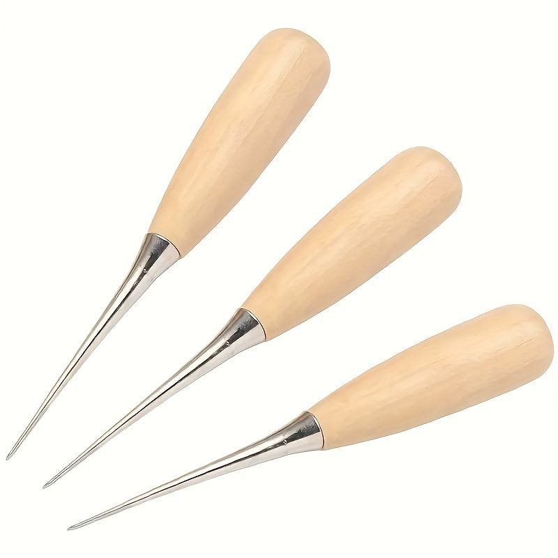 Awl Tool Wooden Handle Scratch Awl Tool Pin Punching For Leather Sewing Craft