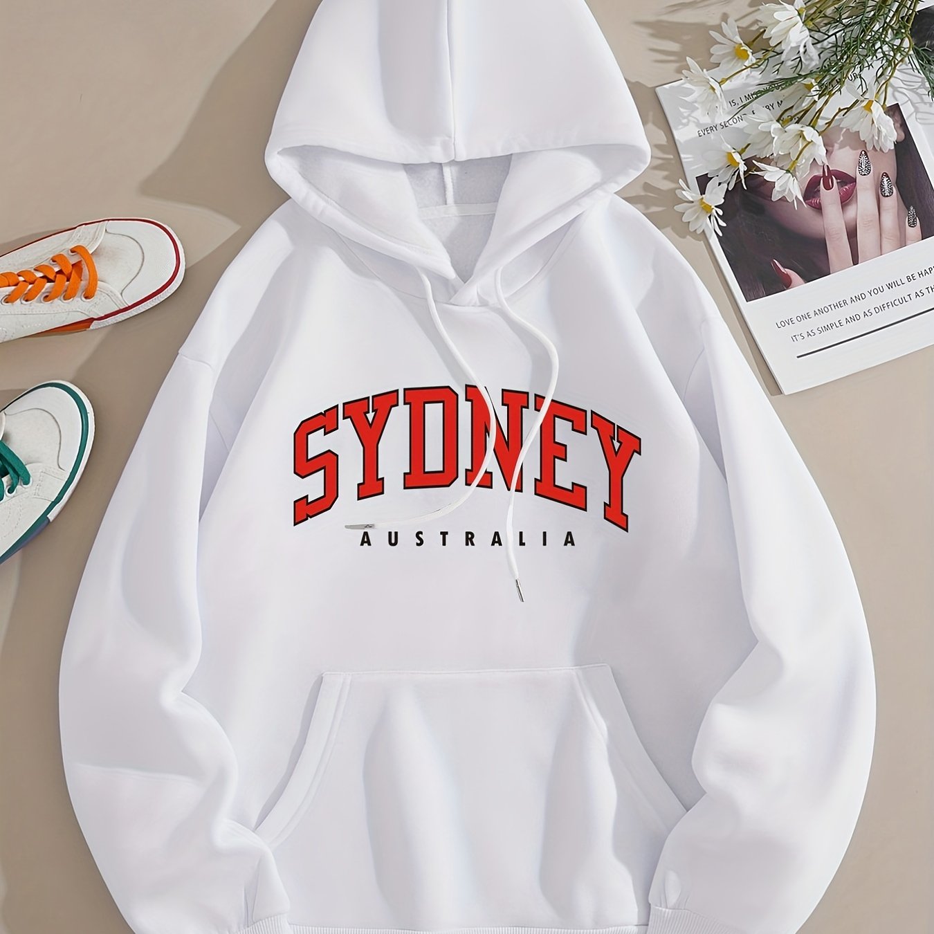 Casual Kangaroo Pocket Hoodie Drop Shoulder Drawstring