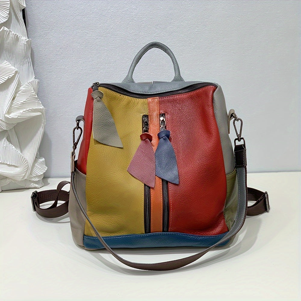 Vintage Leather Backpack for Women with Detachable Shoulder Straps