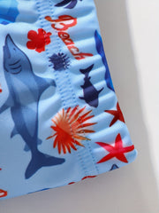 Boys Shark Starfish Print Shorts for Kids Summer Beach Vacation