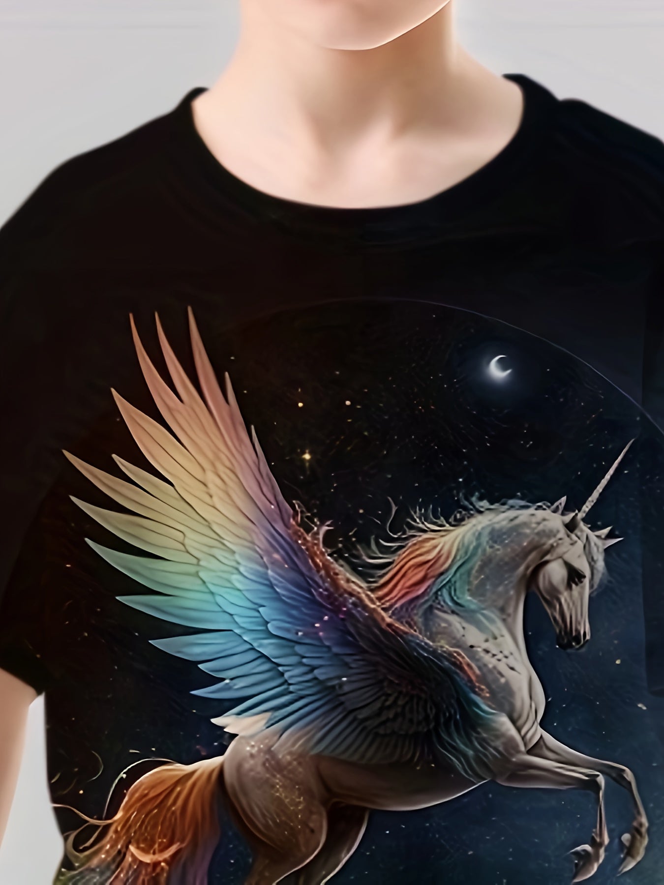 3D Unicorn With Wings Graphic T shirt Girls Casual Short Sleeve Tees