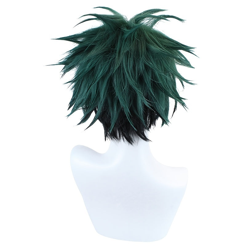Men's Green Gradient Short Curly Anime Wig