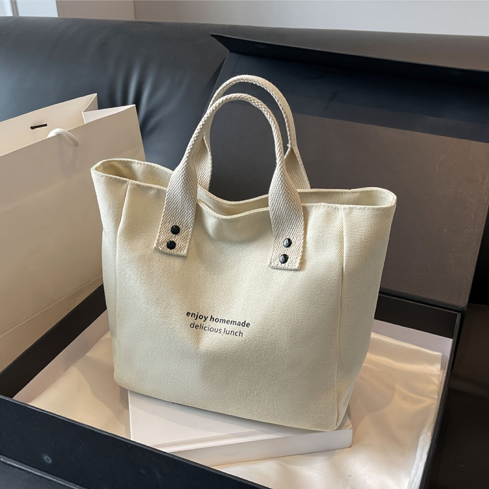 LATTBY Classic Canvas Tote Bag Durable Textile Material Solid Shoulder Bag