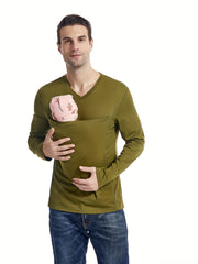 Men's V Neck Long Sleeve T shirt With Chest Pocket