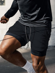 Double Layer Shorts Men's Stretch Sports Shorts For Gym Workout