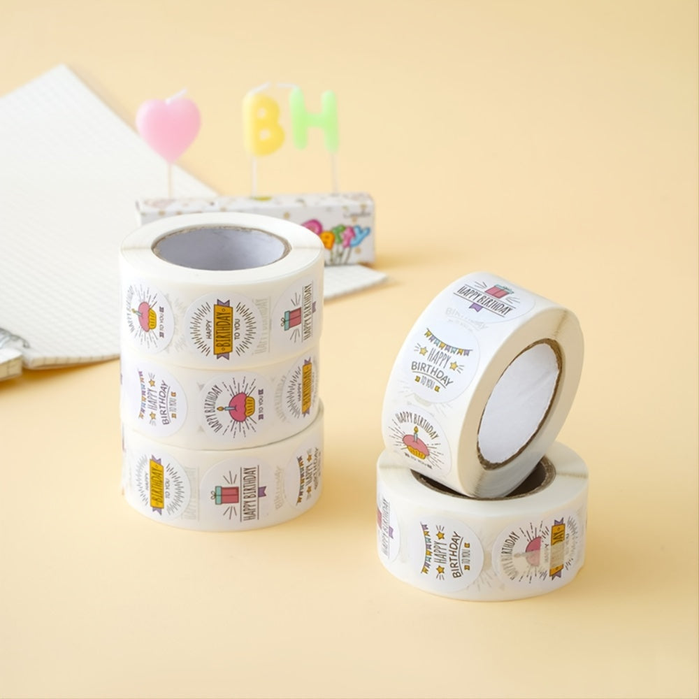500pcs Happy Birthday Stickers Roll - 2 1inch Round Lables for Gift Wrapping DIY