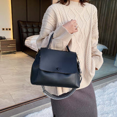 Minimalist Flap Satchel Bag PU Leather Top Handle Purse Women's Work Crossbody