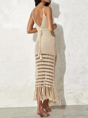 Knit Tassel Hollow Out Cover Up Crochet Eyelet Beachwear