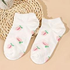 5 Pairs Cartoon Fruit Print Socks & Lightweight Ankle Socks