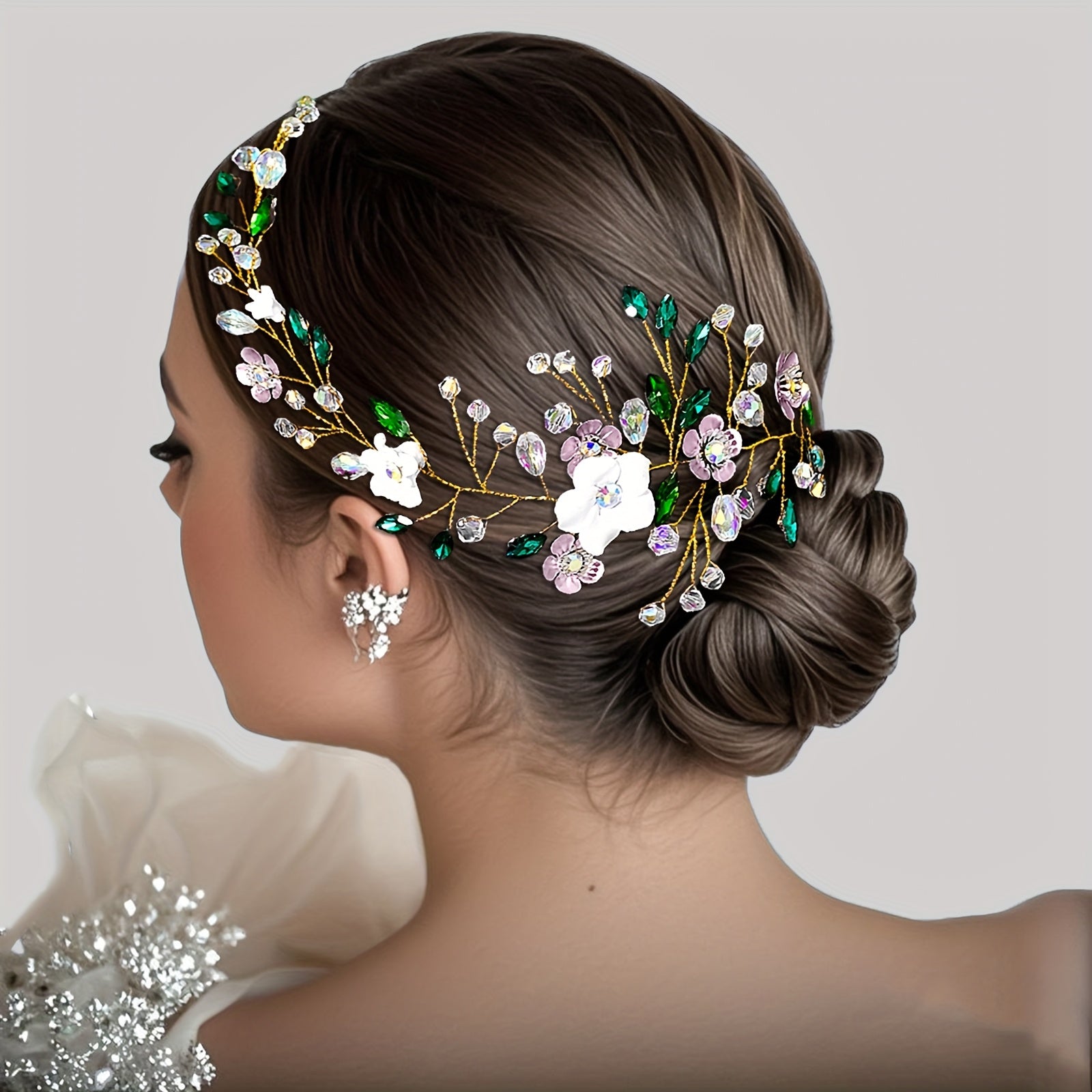 Green Floral Bride Hair Band for Weddings