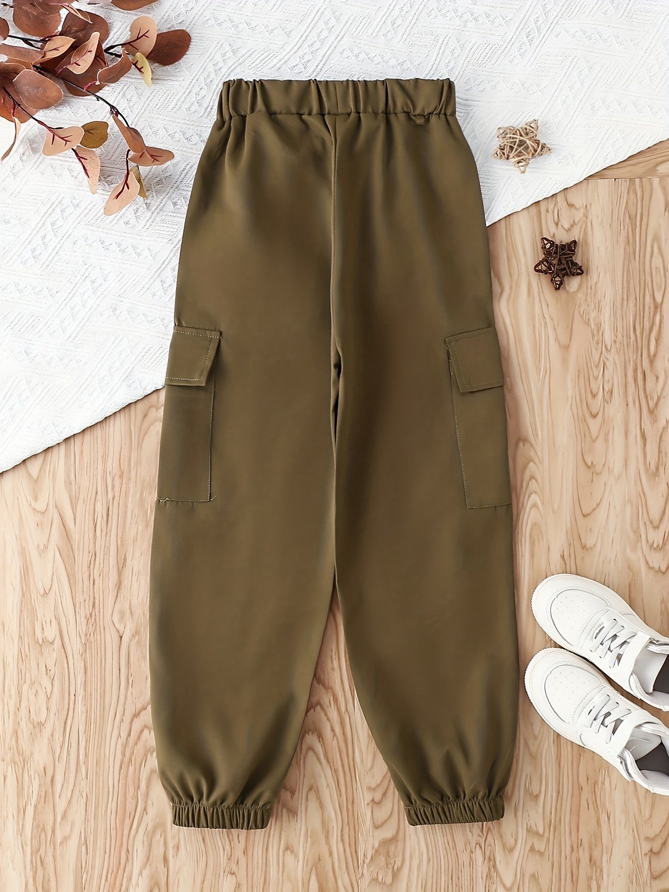 Boys Khaki Cargo Pants with Pockets Spring Fall Outdoor
