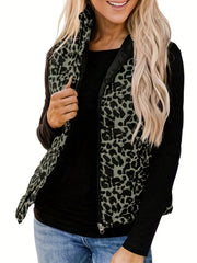 Leopard Print Zip Up Vest Women's Clothing