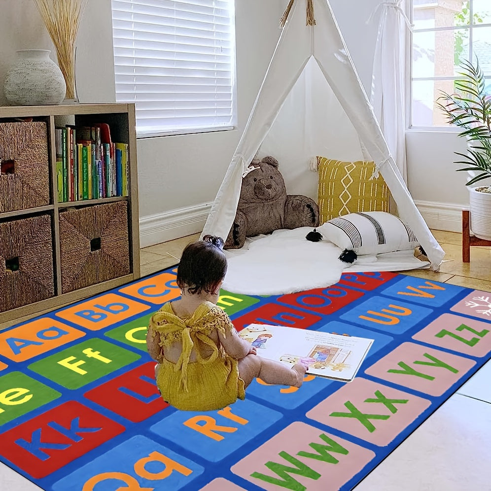 Alphabet Classroom Seating Rug Colorful Abc's Multicolor Border Area Rug