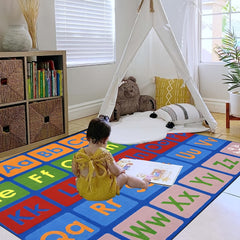 Alphabet Classroom Seating Rug Colorful Abc's Multicolor Border Area Rug