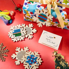 10pcs Christmas Wooden Cross Stitch Kits Ornaments Hand Craft Decorations