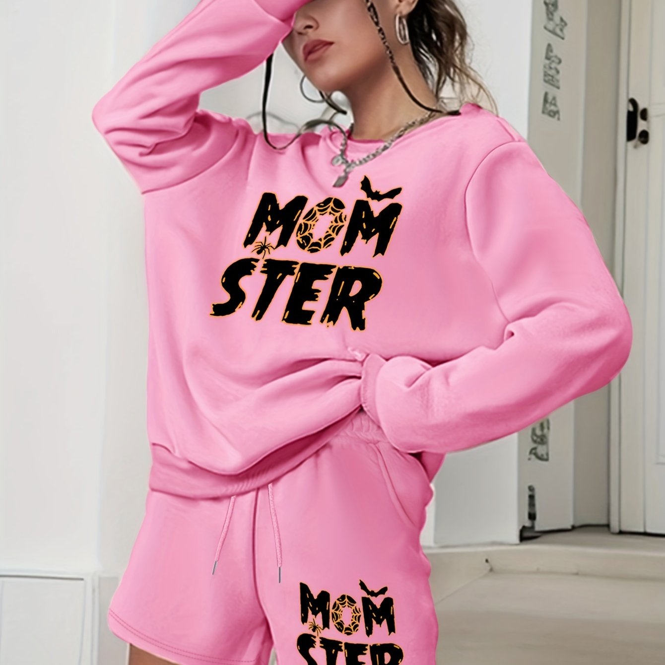 Halloween 2pcs Set Graphic Sweatshirt & Shorts Outfit