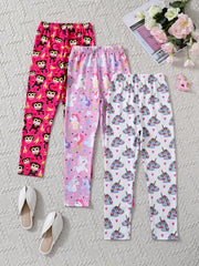 3pcs Girls Cartoon Pattern Skinny Pants for Sports Yoga Spring and Fall