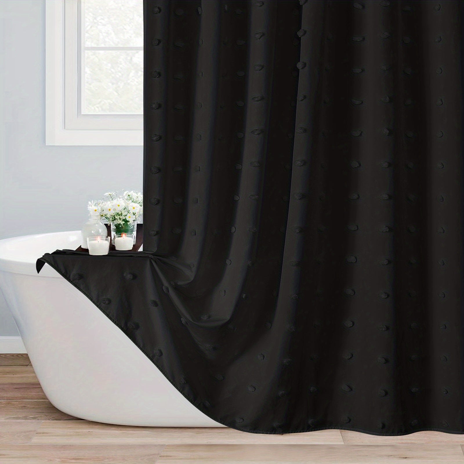 Boho Tufted Pleat Fabric Shower Curtain