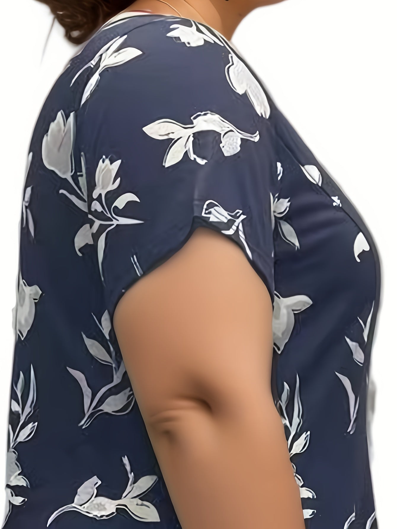 Women's Plus Floral Print Short Sleeve Round Neck Knee Length Dress