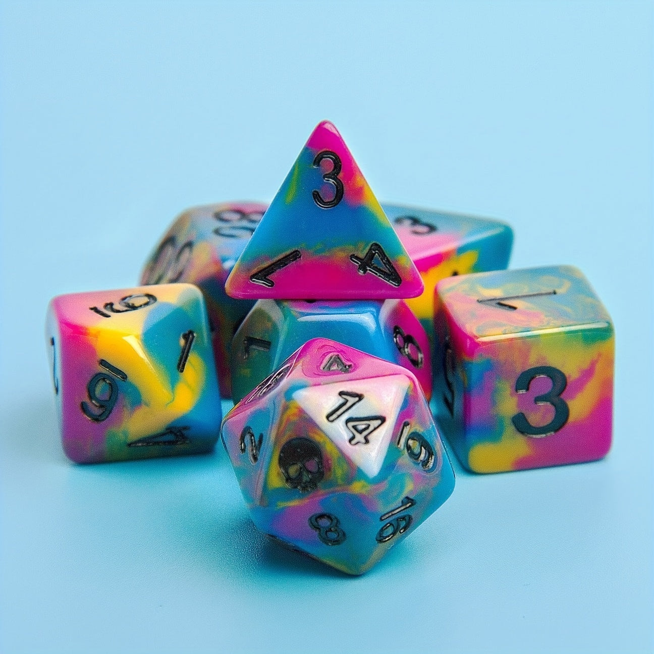 Rainbow Skull Dice Set with Drawstring Bag for Table Game