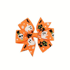 12pcs Halloween Bow Hair Clips Pumpkin Bat Print Hair Accessories For Baby Girls