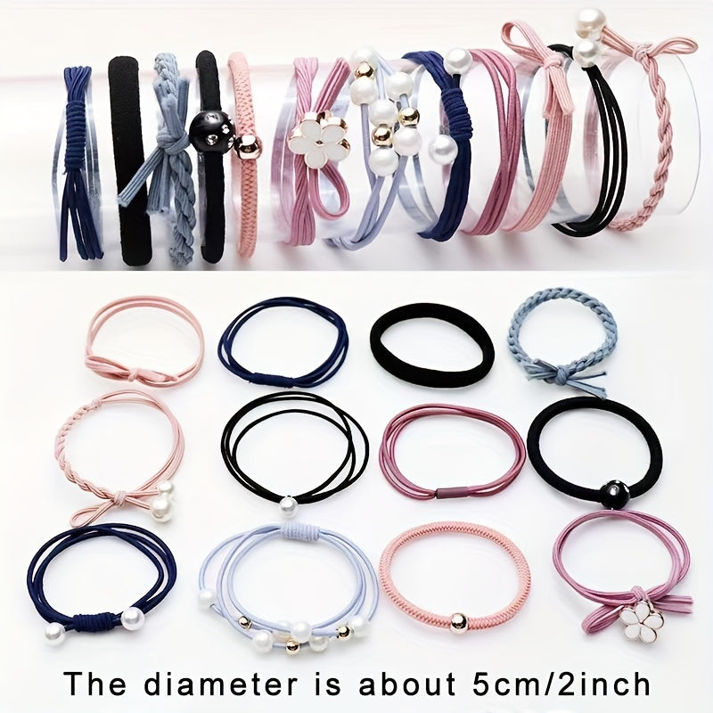 12pcs Faux Pearl Elastic Hair Ties for Girls