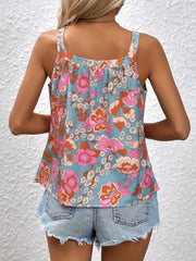 Floral Print Ruched Tank Top Sleeveless Loose Top