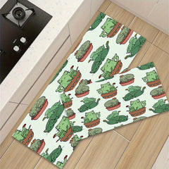 Cactus Pattern Rug Small Potted Plant Print Carpet Machine Washable Mat