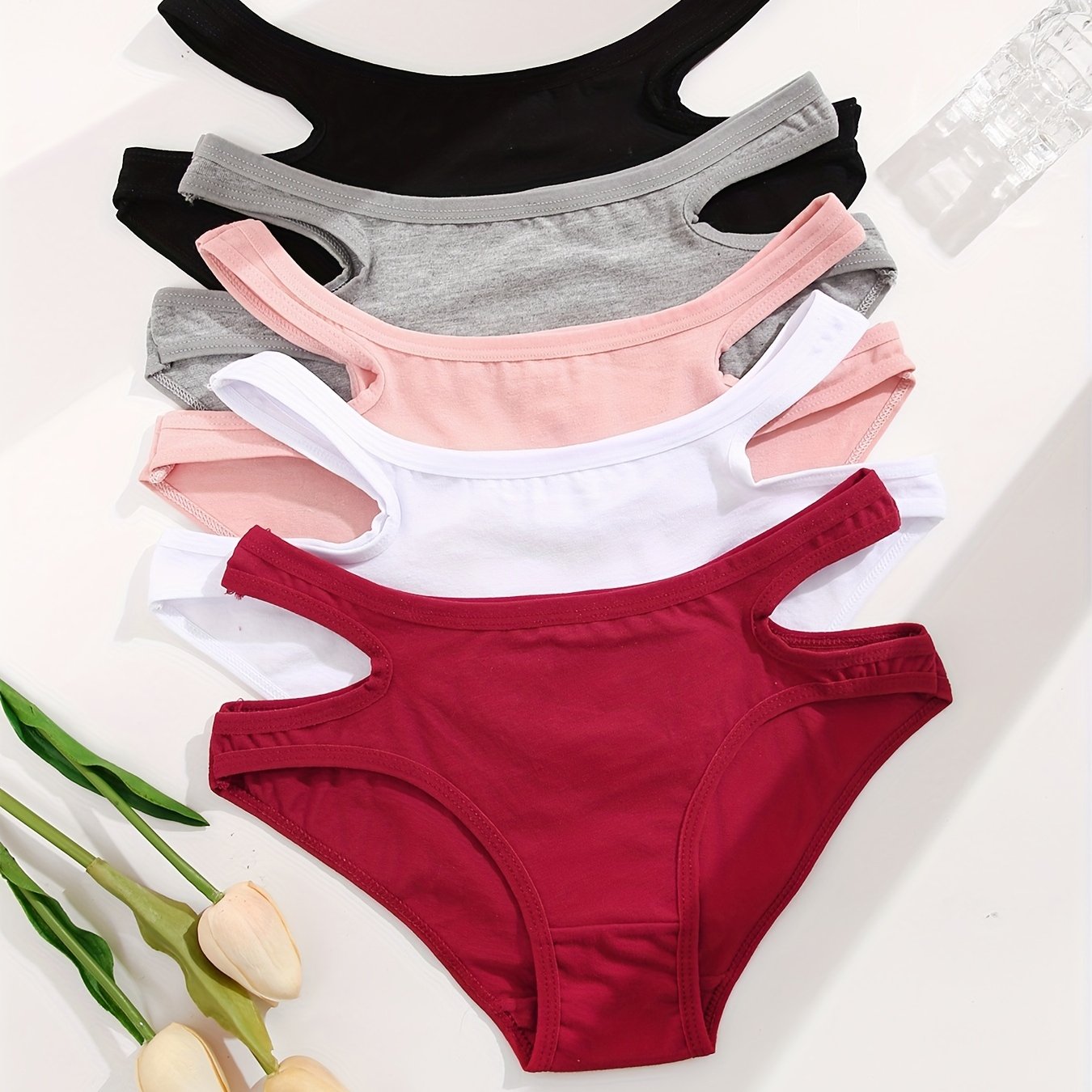 5pcs Soft Cut Out Low Waist Briefs Bikini Panties