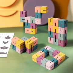Wooden 3D Building Blocks Cube String, Versatile Toys for Halloween Christmas