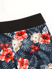 Tropical Print Sexy Boxer Short Bottom High Waist Swimwear