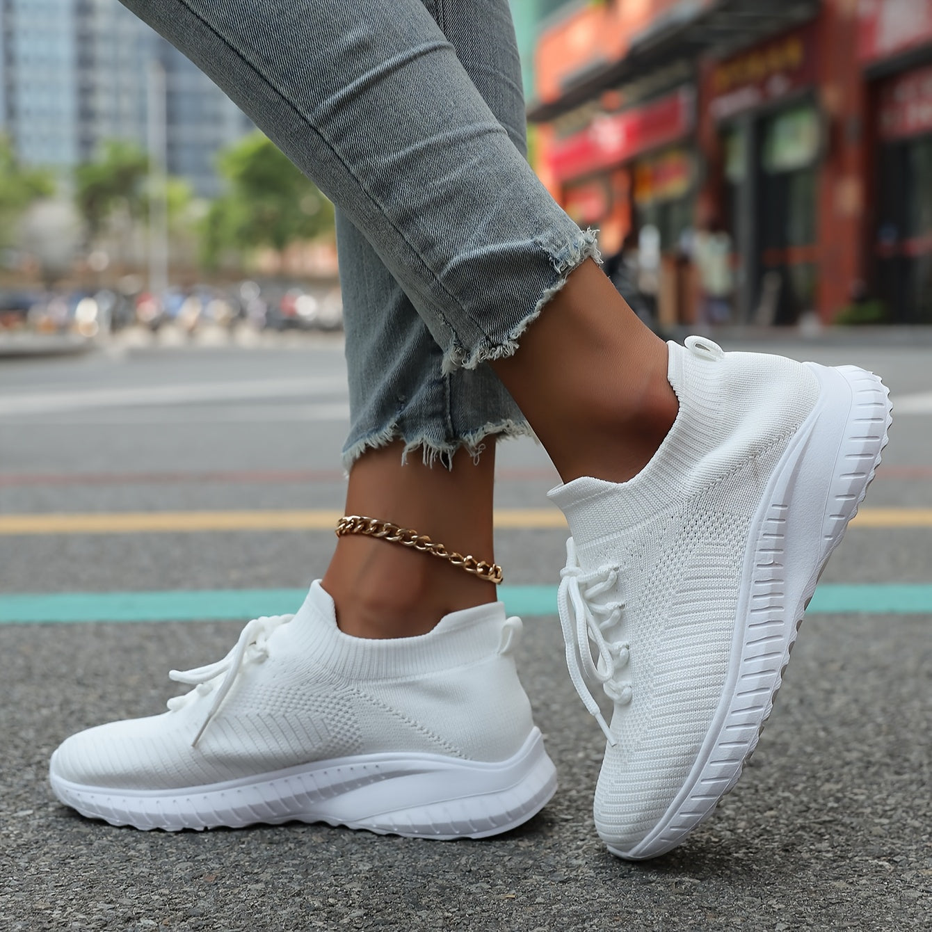 Women's Breathable Lace-up Running Shoes Non-slip Mesh Sneakers