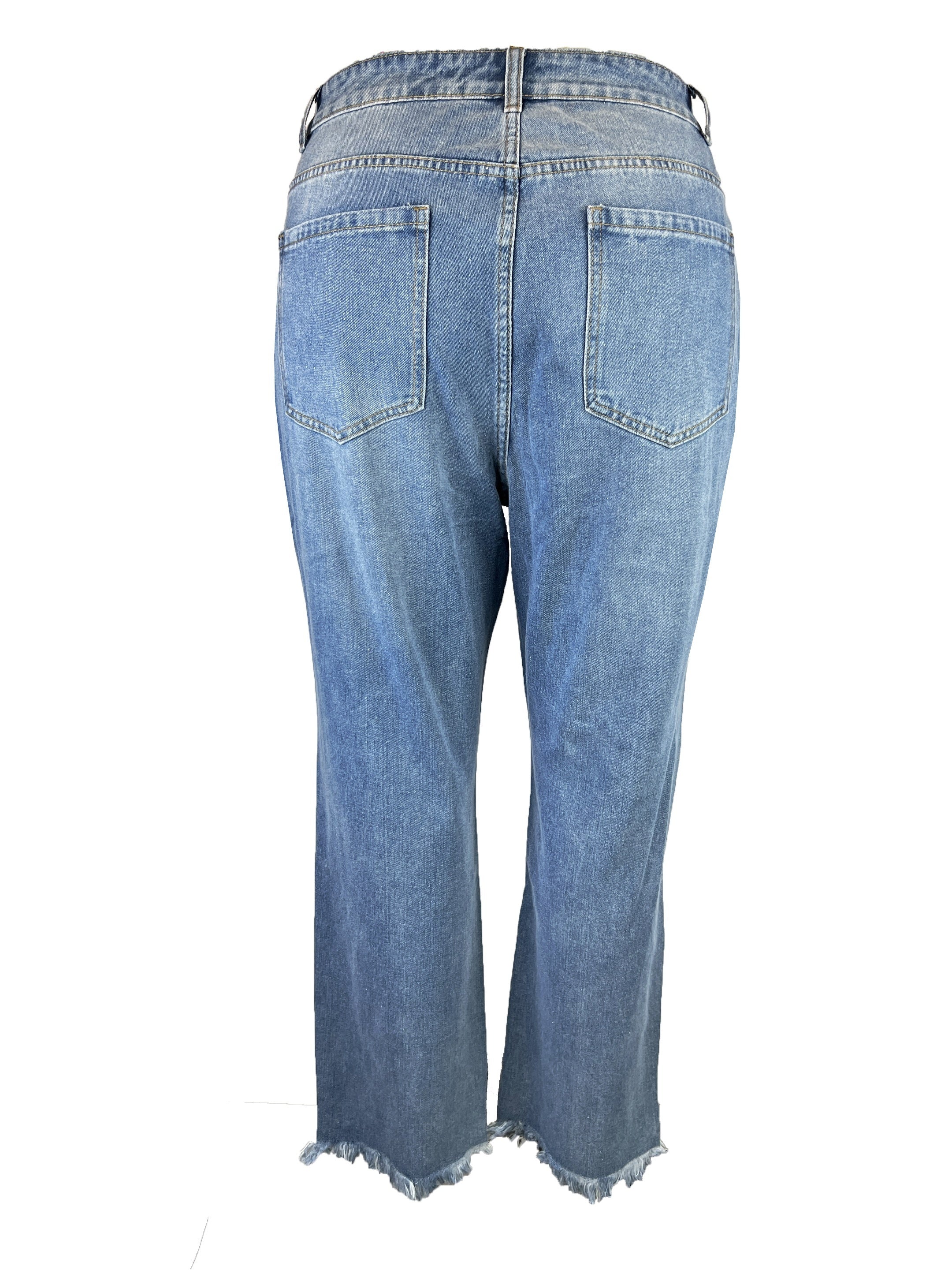 Women's Plus Ripped Raw Trim High Rise Loose Fit Jeans
