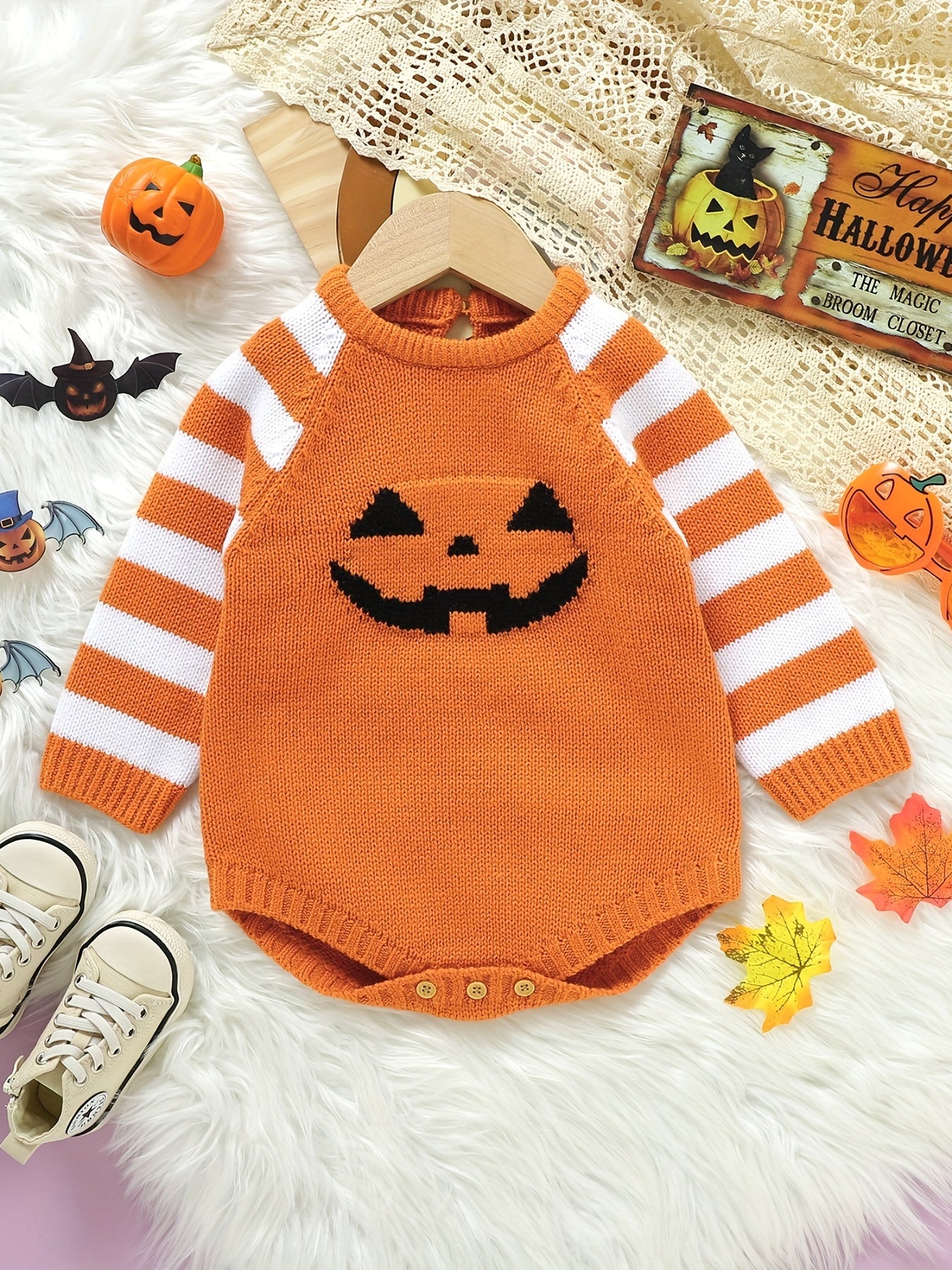 Halloween Party Baby Unisex Pumpkin Sweater Romper Cosplay Clothes