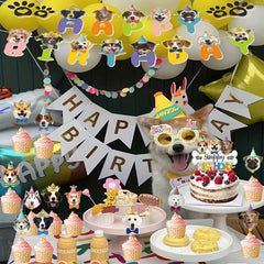 Dog Birthday Party Supplies Dog Cake Toppers Banner Balloons Ribbon