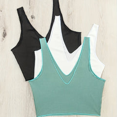 3pcs Ribbed Tank Tops V Neck Sleeveless Women's Lingerie