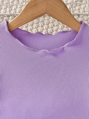 Girls Solid Bustier Round Neck Short Sleeve Pullover & Solid Shorts