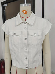 Denim Jacket Plain Flap Pockets Single Breasted Button Lapel Coats