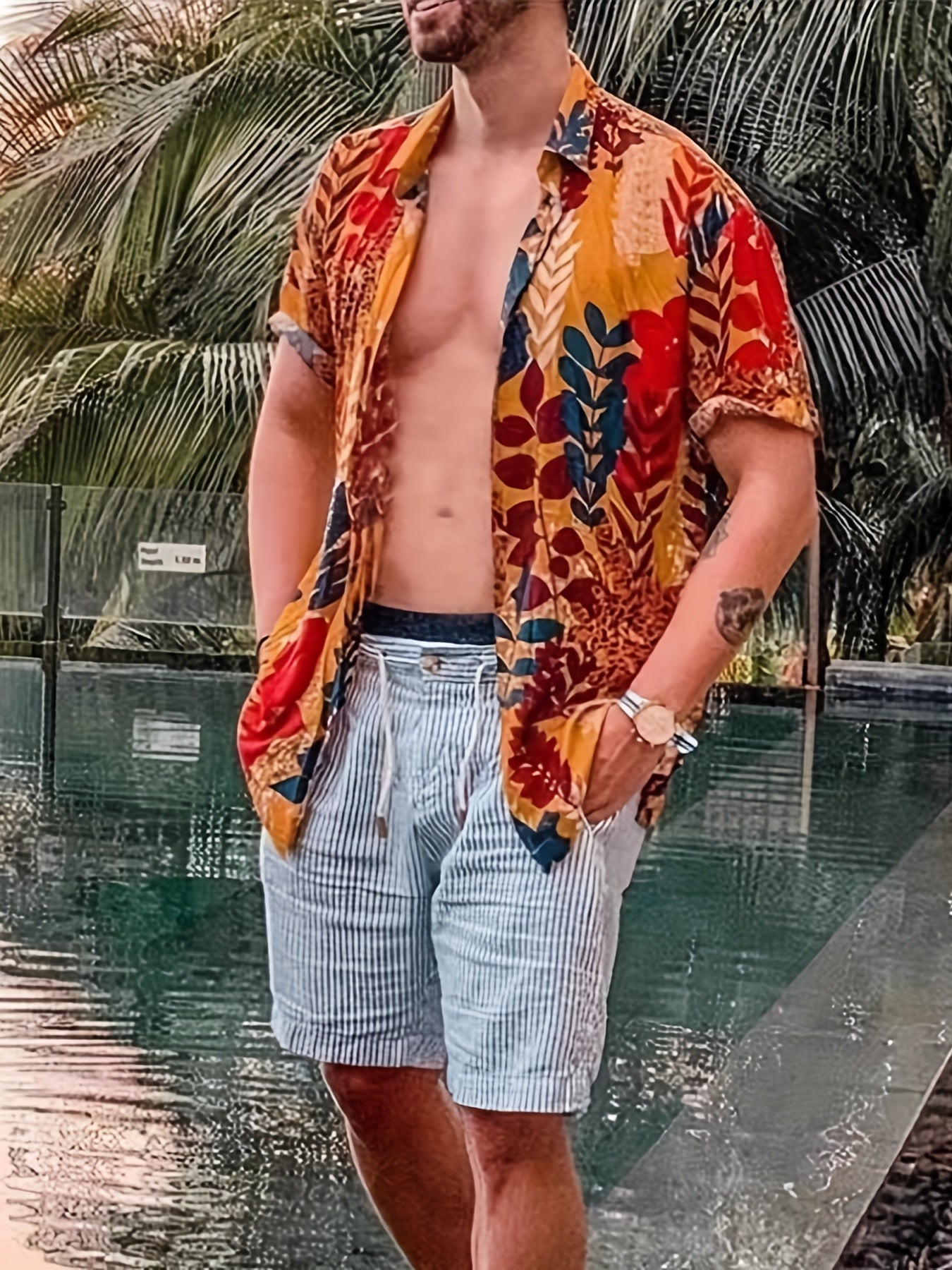 Men's Floral Hawaii Style Shirt Short Sleeve Button Up