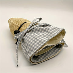 Plaid Pattern Stitching Sun Hat Casual Foldable Breathable Bucket Hats