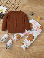 Toddler Girl's Floral Print 2pcs Top & Pants Set for Spring Fall