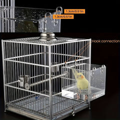 Acrylic Transparent Bird Bath Cage with Hanging Hooks Bird Feeder