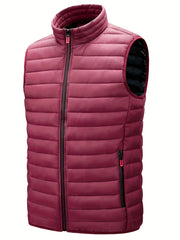Men's Winter Vest Zipper Pockets Stand Collar Zip Up