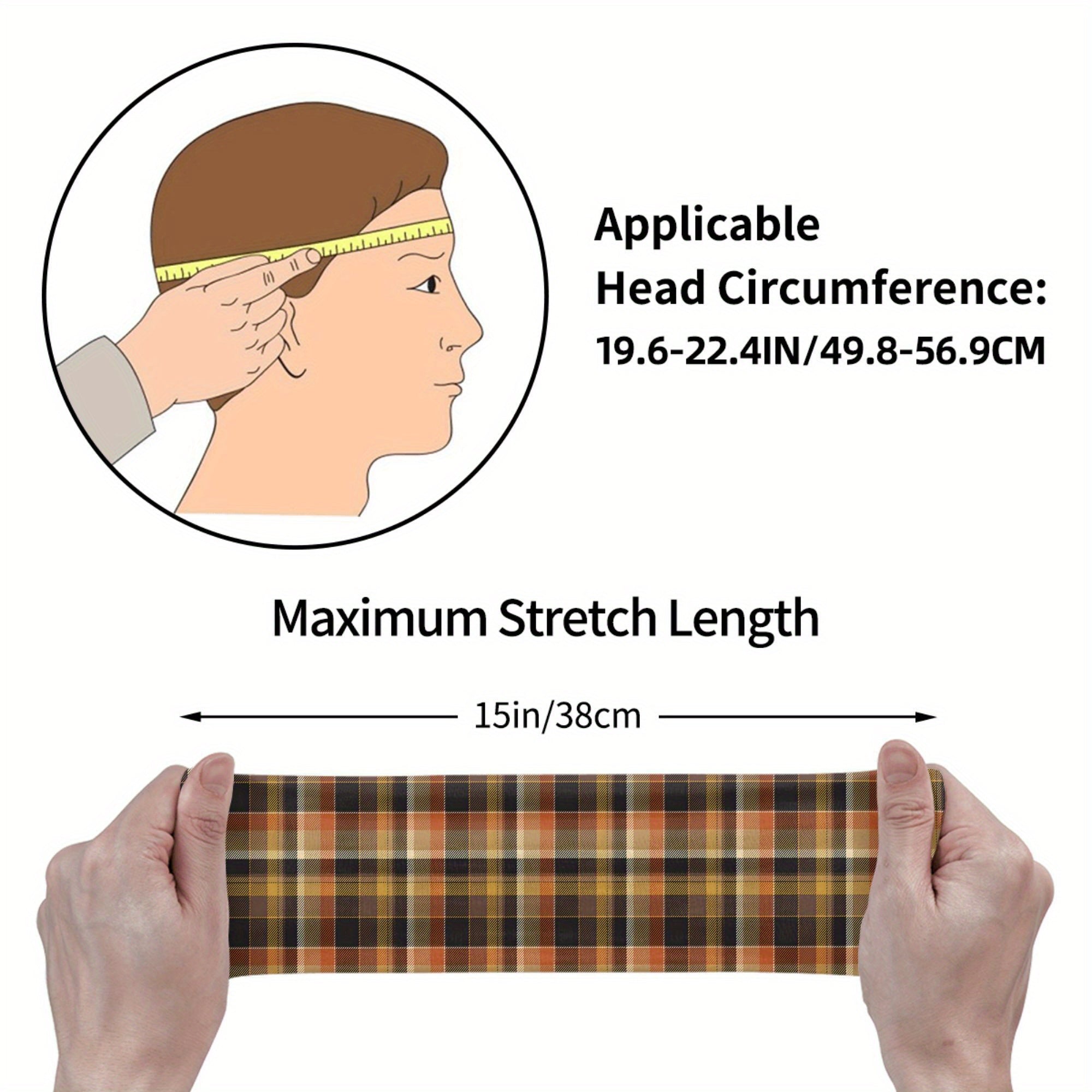 Men's Vintage Plaid Headband Earthy Tones Brown Orange Soft Fabric